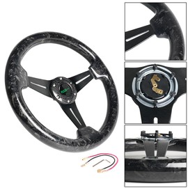 RASTP 13.8”/350mm Forged Carbon Fiber Racing Steering Wheel, 6 Bolts Steering Wheel Universal for Most Vehicle/Racing Car