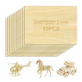 Wooden Panels for Crafts, Pack of 10 Wooden Panels Balsa Wood Plywood 2 mm, Basswood for Carving, Carving Wood Discs for Model Making, Crafts, Pyrography (30 x 20 x 0.2 cm)