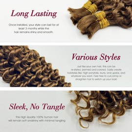 Human Braiding Hair Deep Wave Bulk Human Hair for Braiding No Weft (1 Pack-2 Bundles-100g) Human Braiding Hair for Boho Braids (30#, 18Inch)