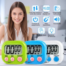 3 Pezzi Timer da Cucina Digitale con 3 Colori, Timer per Uova Magnetico Orologio Digitale per Conto Alla Rovescia con Timer Allarme Grande Display LCD per Cucinare e Studiare