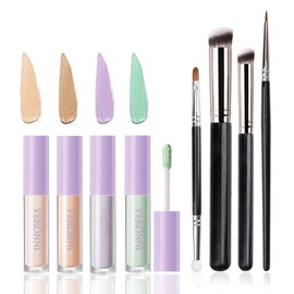 JasCherry Liquid Makeup Concealer Pen, Durable Waterproof for All Skin Types, High Coverage Concealer for Eye Concealer, Dark Circles, Face Redness, Matte Natural Concealer with Brush Set