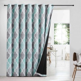 Beauoop 100% Blackout Curtains 84 Inches Long for Patio Sliding Door Aqua Grey Extra Wide Moroccan Geo Room Darkening Thermal Soundproof Room Divider Grommet Window Treatment Drapes,100x84 Set of 1
