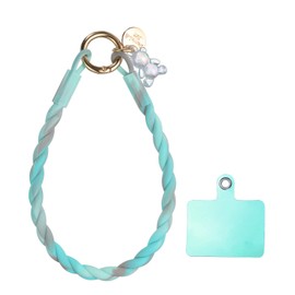 uxcell Silicone Crystal Lanyard, 33cm(13") Phone Wrist Strap Lanyard Keychain Office Wrist Strap with Clasp and Bear for Women Phone ID Card, Keys Strap (Light Blue Gradient)