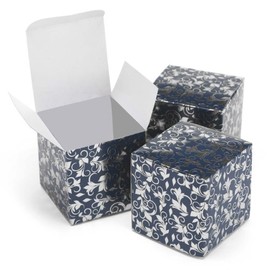 Hortense B. Hewitt Foil Patterned Favor Boxes Wedding Accessories, Navy and Silver, Set of 25