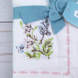 Tag Fabric Dinner Napkins Set of 4 Cotton 20x20 Meadow Embroidered Pink Blue