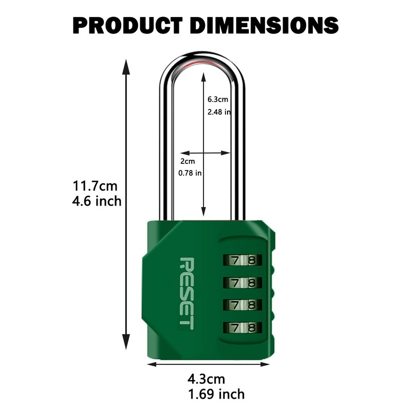 RESET- 4 Digit Combination Padlock with 2.4 inch Long Shackle,