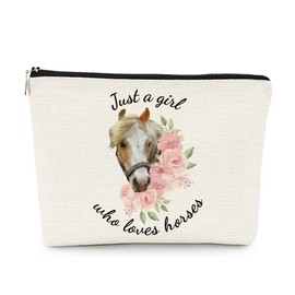 EXUQO Horse Gifts for Horse Lovers,Funny Horse Makeup Bag Cute Cosmetic Bag,Just a Girl Who Loves Horses Pouch,Horse Lovers Zipper Purse Travel Cosmetic Bag