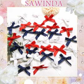 SAWINDA 30Pcs Blue White Red Mini Hair Bows Cheer Bow Hair Clips 4th of July Bows for Hair Small Cute Satin Bowknot Hair Barrettes Hair Ribbon Hair Clips Accessories for Women Teens Girls