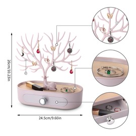 penobon Antlers Jewellery Stand with Drawer Jewellery Tree for Earrings Necklace Bracelets Rings Plastic Silver Plated Handle