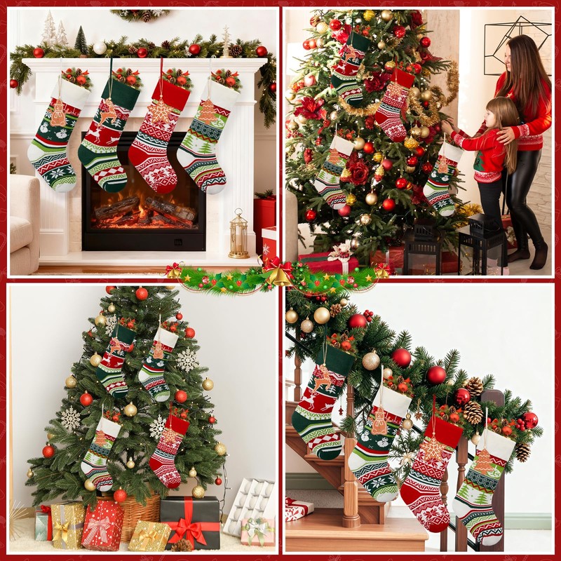 4 Pack Knitted Christmas Stockings - 18 Inch Large Family