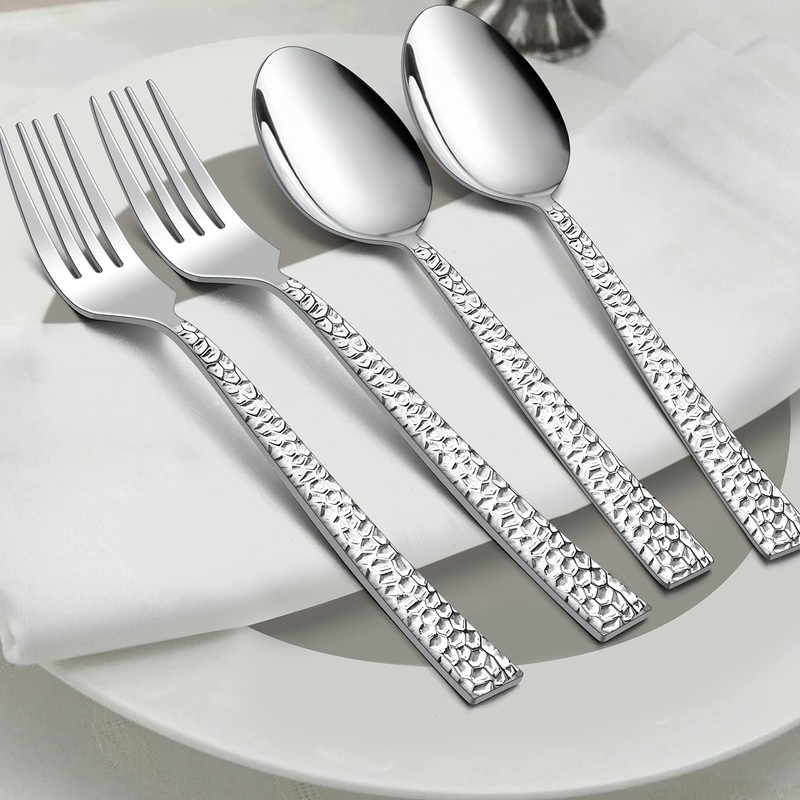 HaWare Hammered 12 Pieces Dinner Forks Set, Stainless Steel 7.9