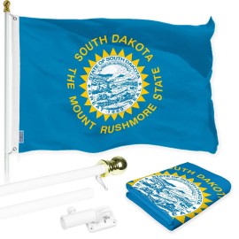 UD_G128 Combo Pack: 6 Ft Tangle Free Spinning Flagpole (White) & South Dakota Flag 3x5 Ft Printed 150D Polyester, Brass Grommets