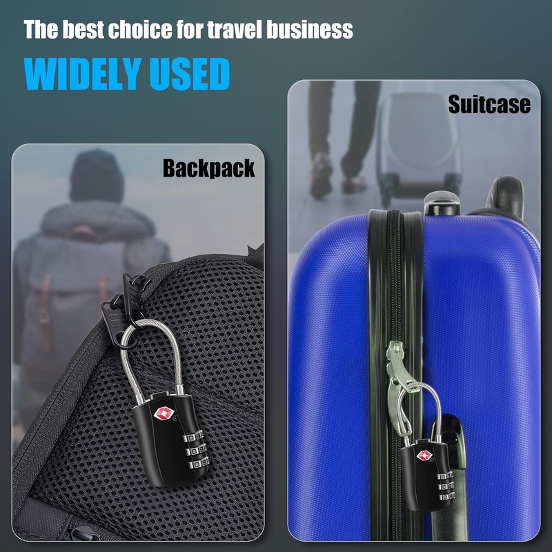 TSA Approved Cable Luggage Locks for Laptop Backpack, Re-settable Combination,