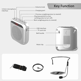YCWF Portable Voice Amplifier for Teachers,Rechargeable Portable Microphone with Speaker,Wired Microphone,Pa System for Outdoors, Teaching, Meeting, Tour Guide, Yoga(5PCS,White)