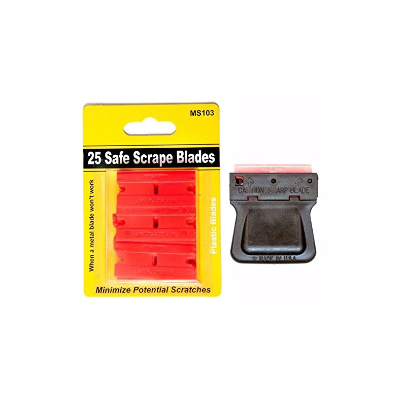 Mini Razor Blade Scraper with 25 Plastic Double Edged Razor