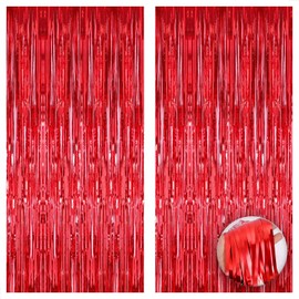 KatchOn, XtraLarge 6.4x8 Feet Red Streamers - Pack of 2, Red Backdrop | Red Fringe Backdrop for Carnival Decorations | Christmas Decorations | Red Carpet Party Decorations | Red Party Decorations