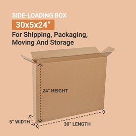 AVIDITI Shipping Side Loading Boxes Large, 30"L x 5"W x 24"H 10-Pack | Corrugated Cardboard Box for Packing, Moving and Storage 30x5x24 30524