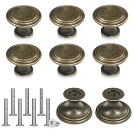 PEAPIN 8 Pcs Antique Brass Door Handles Modern Minimalist Drawer Knobs, 30 cm / 11.8 inch Diameter Door Knob with Screws，Bronze Drawer Handles and Knobs