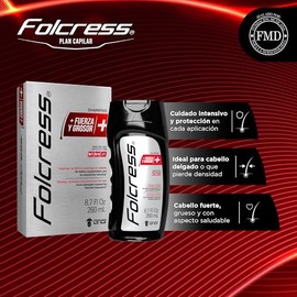 Folcress - Shampoo Fuerza y Grosor, Cabello Delgado, Para Hombre, 260 ml | Proteínas hidrolizadas y ácido glutámico, revitaliza cuero cabelludo, prote