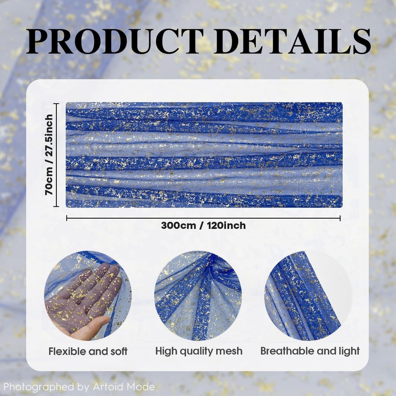 Artoid Mode Gauze Cheesecloth Glitter Foil Blue Gold Table Runner