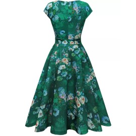 Visit the DRESSTELLS Store DRESSTELLS Women's Vintage Tea Dress Prom Swing Party Dress floral green Large