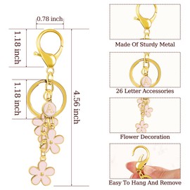 Zivcaer Initial Letter Keychain, Cute Keychains for Women, Pink Flower Keychain Pendant KeyRing for Handbag Backpack Wallet Bag Charms (I)