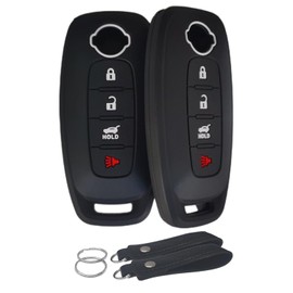 waymei Silicone Key Fob Cover Remote Keyless Case Protector Compatible with Nissan Pathfinder Rogue 2023 2024 - 4 Buttons Car Trunk (Black with White)