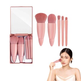 Doyime Makeup Brushes (Set of 5) Travel Size, Makeup Brush Set, Cheek Brush, Makeup Brush, Face Brush, Eye Shadow Brush, Mini Makeup Brush, Kit, Fluffy Powder Brush, Premium Fiber Hair, Super Soft,