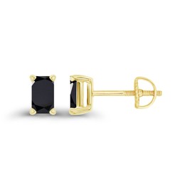 Yellow Gold Plated 925 Sterling Silver 5x3mm Emerald Cut Natural Black Onyx Birthstone Screwback Stud Earrings