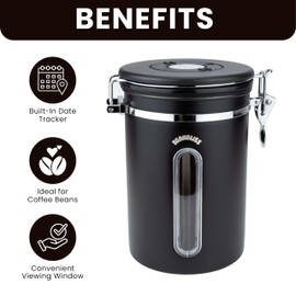 Factory Direct 22oz Airtight Stainless Steel Coffee Canister with Date Tracker and Window - 304 Stainless Steel Storage Container for Coffee Beans, Ground Coffee, Tea, Sugar, Kitchen Storage Jar