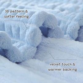 Yameishy Baby Blanket 3D Flannel Fleece Blanket, Grid Square Jacquard Plush Blanket for Boys Girls, Fluffy Toddler Newborn Receiving Blankets 30 x 40 Inch Blue