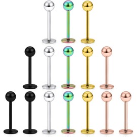Dyknasz 15PCS 20G Stainless Steel Lip Rings Labret Studs Piercing Monroe Studs Ear Tragus Helix Cartilage Earring Jewelry 8mm Bar Length 5 Colors for Women Men