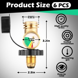 Tandefio 6 PCS Propane Tank Gauge - Bulk Propane Gas Meter Adapter with Gauge for 5-100lb Gas Grill, Camping Stoves, Heater - Converts POL LP Tank to Universal QCC 1