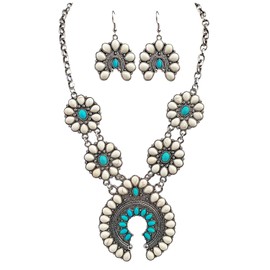TOPACC Western Jewelry for Women White Turquoise Cowgirl Necklace with Boho Earings Set