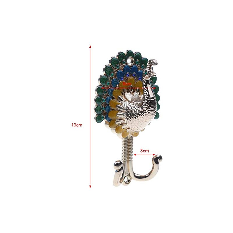 2pcs Peacock Metal Double Hanger Hook Double Head Wall-Mounted Coat