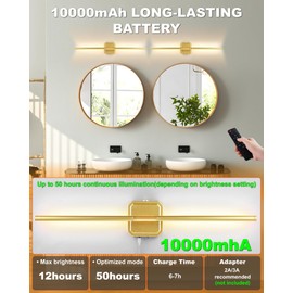 Modern Battery Operated Wall Sconce Set of 2,10000mAh,Upgraded Wireless LED Wall Lights with Remote,3000K-6500K Adjustable,Dimmable Wall Lamp for Bathroom Bedroom Living Room Hallway Staircase