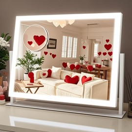 FENNIO Vanity Mirror with Lights 16.5 x 12.5' Makeup Mirror with Lights,Vanity Mirror Touch Screen with 3-Color Lighting,Dimmable,for Vanity Desk Bedroom White