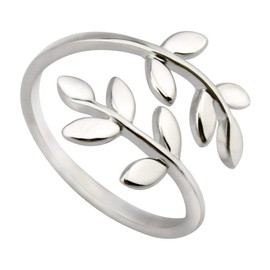 ELBLUVF Stainless Steel 18k Silver Plated Leaves Leaf Laurel Adjustable Branch Ring Jewelry for Women