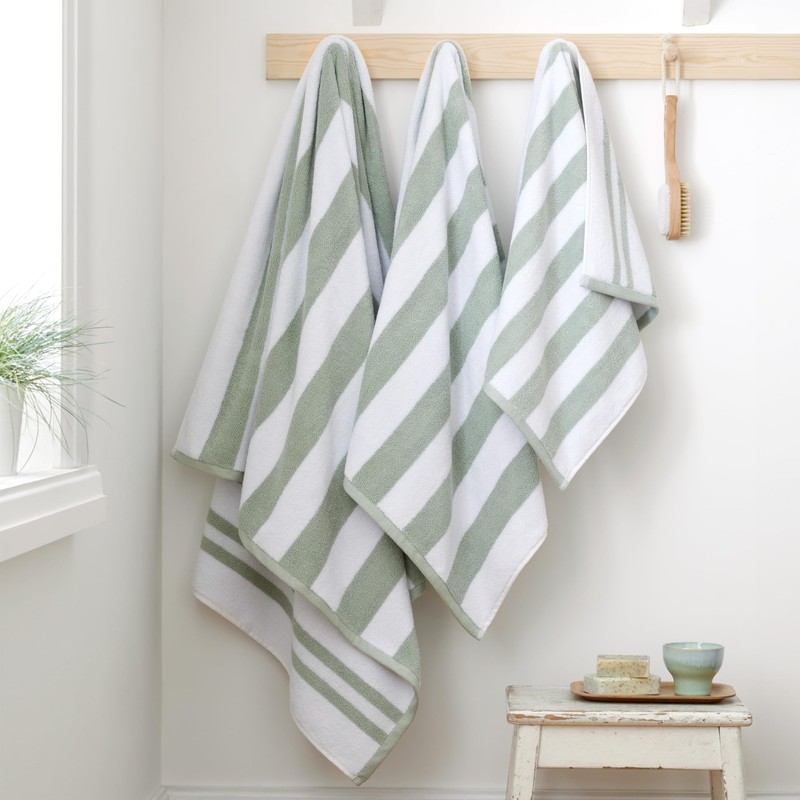 Bianca Reversible Stripe 50x85cm Cotton Jacquard Hand Towel Sage Green