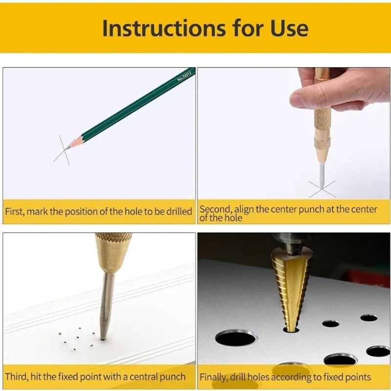 6Pcs Titanium Plated Step Drill Bit Center Punch Straight Flute