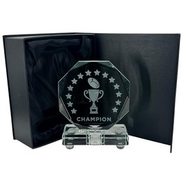 Express Medals Crystal Football Trophy Award, 6 Inch, Octagon Shape, Champion Design with Black Gift Presentation Box Tournament Winner Trophies Fantasy