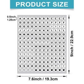 1680 Pieces 0.5 Inch Circle-Backed Letter Stickers, 10 Sheets Alphabet and Number Stickers with Cute Designs, Vinyl Stickers for DIY Cards, Item Labeling, Bullet Journaling, Scrapbooking - White