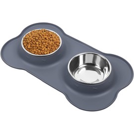 AsFrost Dog Food Bowls Stainless Steel Dog Food and Water Bowl Set, Dog Dishes No Spill Non Slip Silicone Mat, Dog Bowls for Small Medium Size Dogs Cat Puppy Pet Food Feeding Bowls, Grey, 12oz