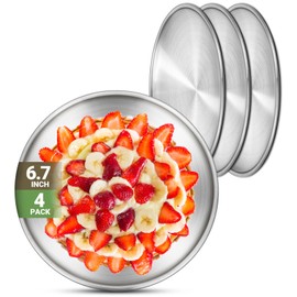 Offiper Stainless Steel Plates, 10 Set 6.7 inch 304(18/8) Metal Food Serving Plate, Reusable Snack Eating Dishes Round Shatterproof Plate Silver Dinnerware for BBQ Dinner Oven Dishwasher Safe