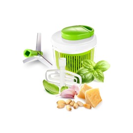 Avilia Multifunctional Tool Manual Chopper with Whisk and Basket - Stainless Steel Blades Ideal for Chopping Many Foods and Preparing Sauces or Juicers -