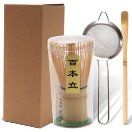 3PCS Matcha Tea Whisk Set, Tea Steeper Stirring Matcha Kits, Handmade Matcha Whisk (Chasen), Matcha Scoop,Stainless Steel Sifter