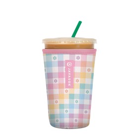 Sok It Java Sok Iced Coffee & Cold Soda Insulated Neoprene Cup Sleeve (Gingham Flowers, Medium: 22-28oz)