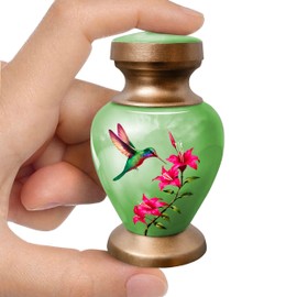 Green Hummingbird Urn for Ashes Adult Male & Female – Small Keepsake Urns for Human Ashes – Memorial Funeral Urn for Men & Women, Home Display, or Burial