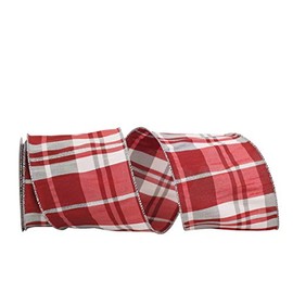 Reliant Ribbon Grand Plaid Dupione Sparkle Wired Edge Ribbon, 4 Inch X 10 Yards, Red/white