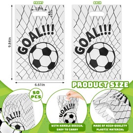 Glodecart 50PCS Soccer Gift Bags for Party Favors Supplies Gift Wrapping, Plastic White Soccer Party Favor Bags with Handles for Birthday Games Day Teens Sport Events Decoration Kraft Treat Candy Bag
